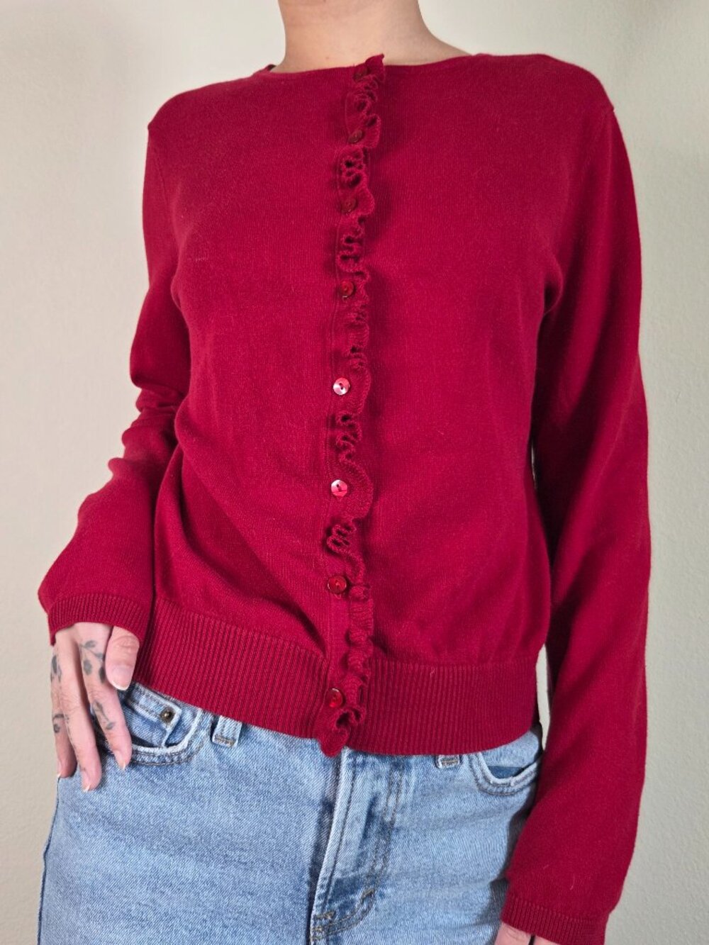 Unbranded Red Button-Up Cardigan Sweater - Small/XS
